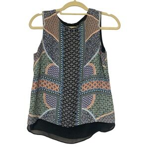 Rose & Olive Floral Sleeveless Blouse Sheer Bottom Detail - Size XS